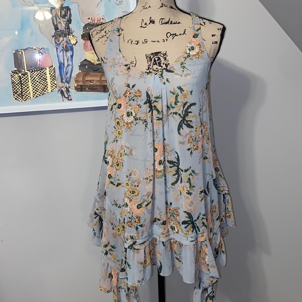 Anthropologie Maeve brand sheer floral tunic tank